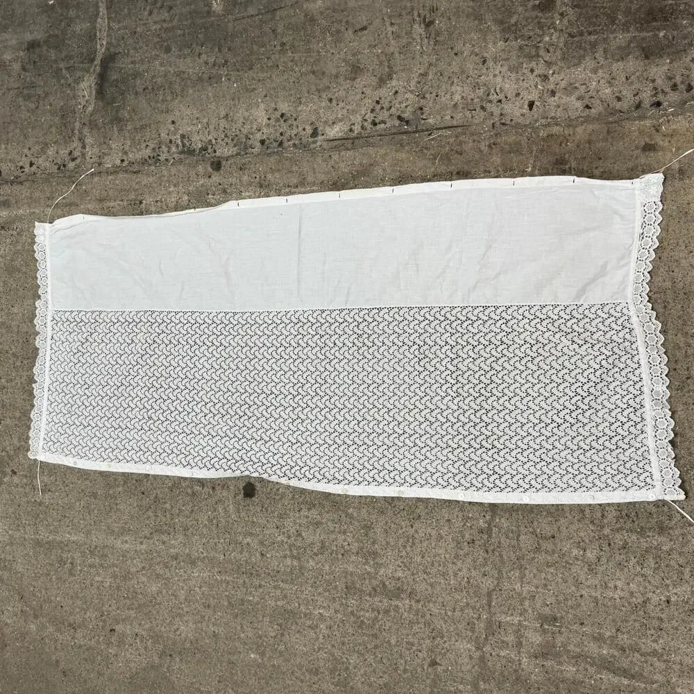 Antique Lace Café Curtain Panel c. 1900 Linen Edwardian Window Sash